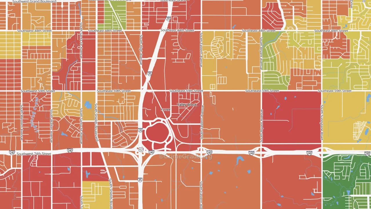 Valley Brook, OK Map of Burglary Rates