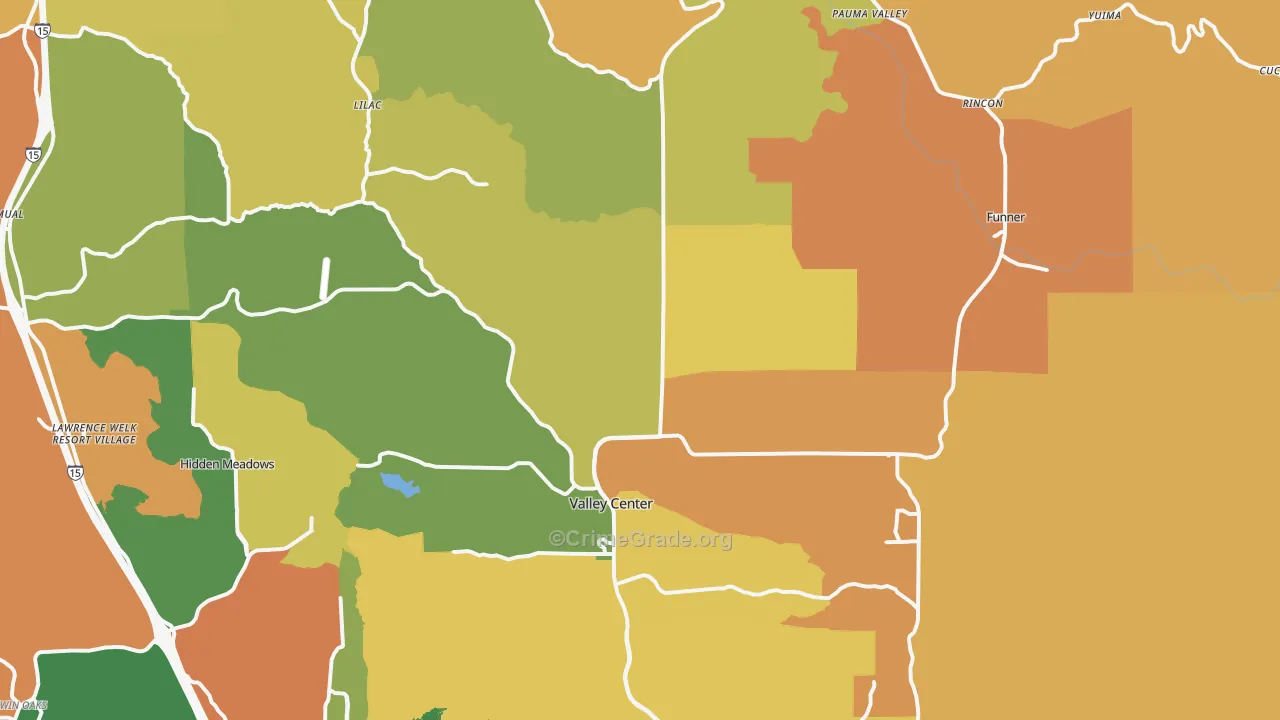 Valley Center, CA Map of Burglary Rates