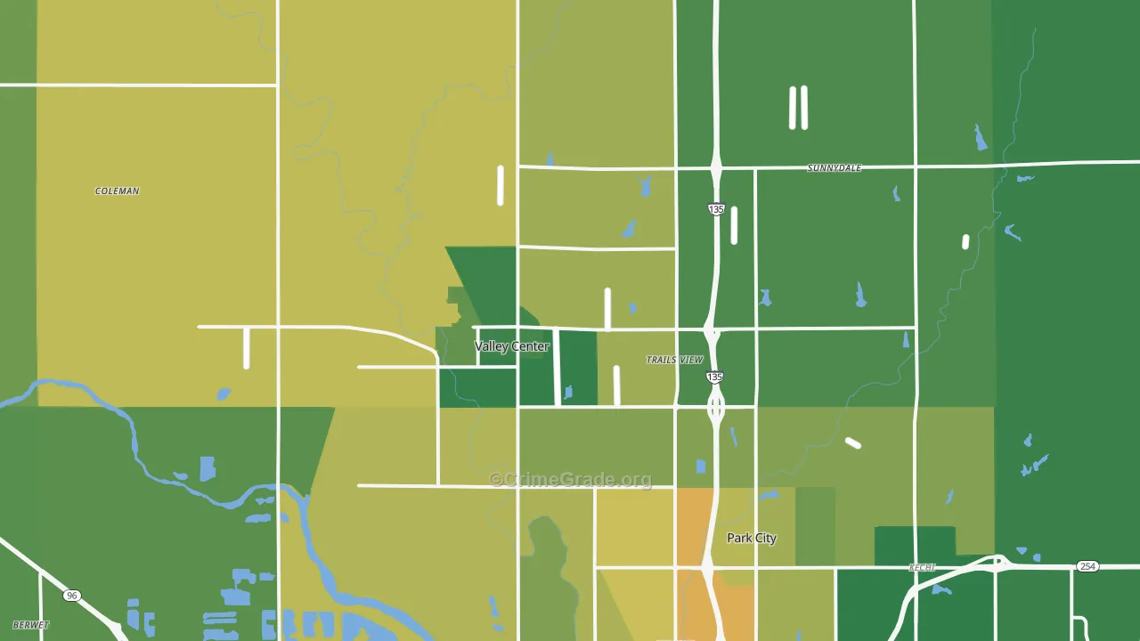 Valley Center, KS Map of Burglary Rates