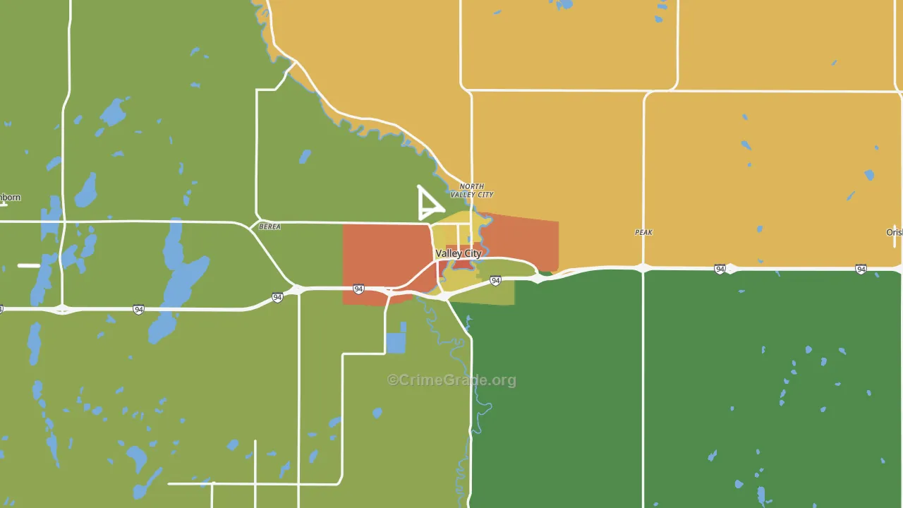 Valley City, ND Map of Burglary Rates