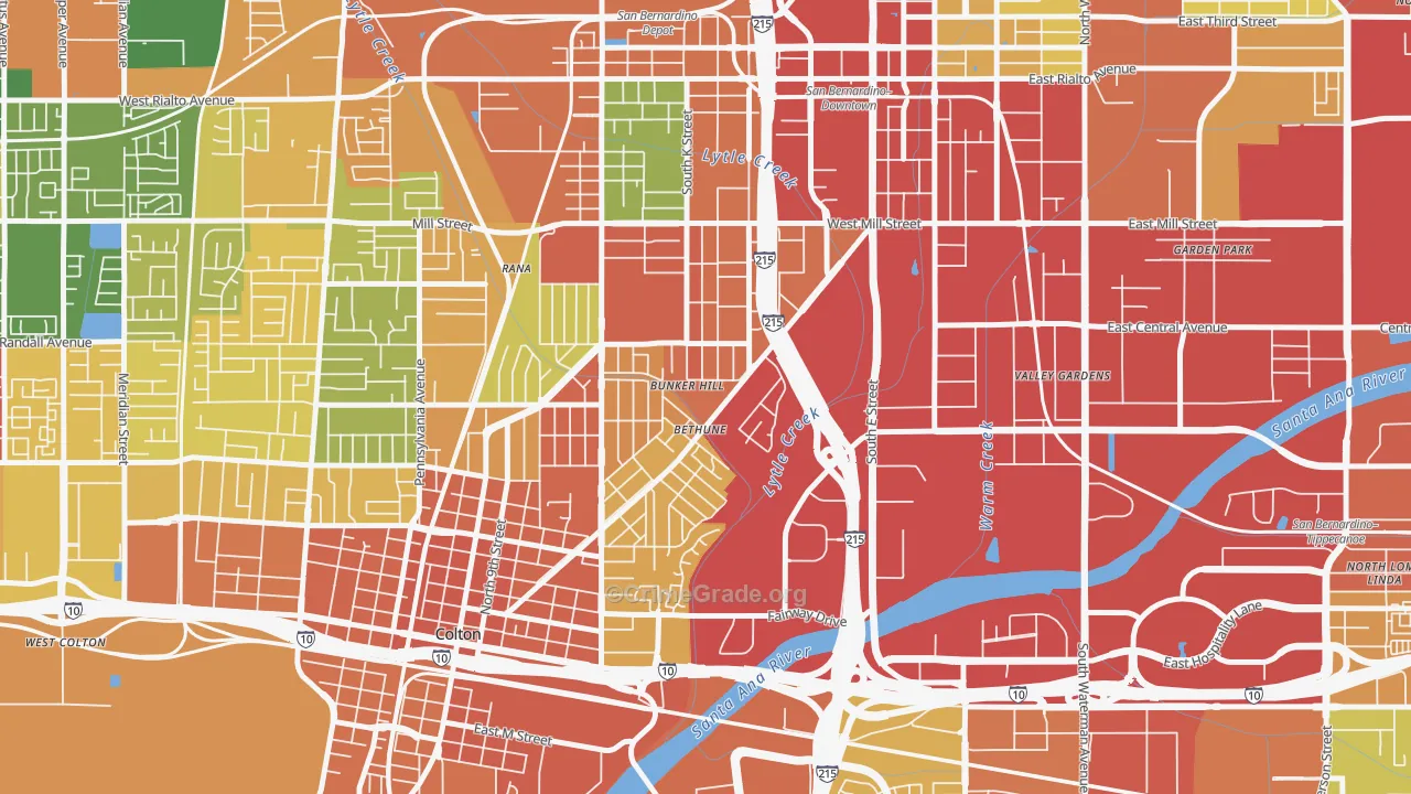 Valley College, San Bernardino, CA Map of Burglary Rates