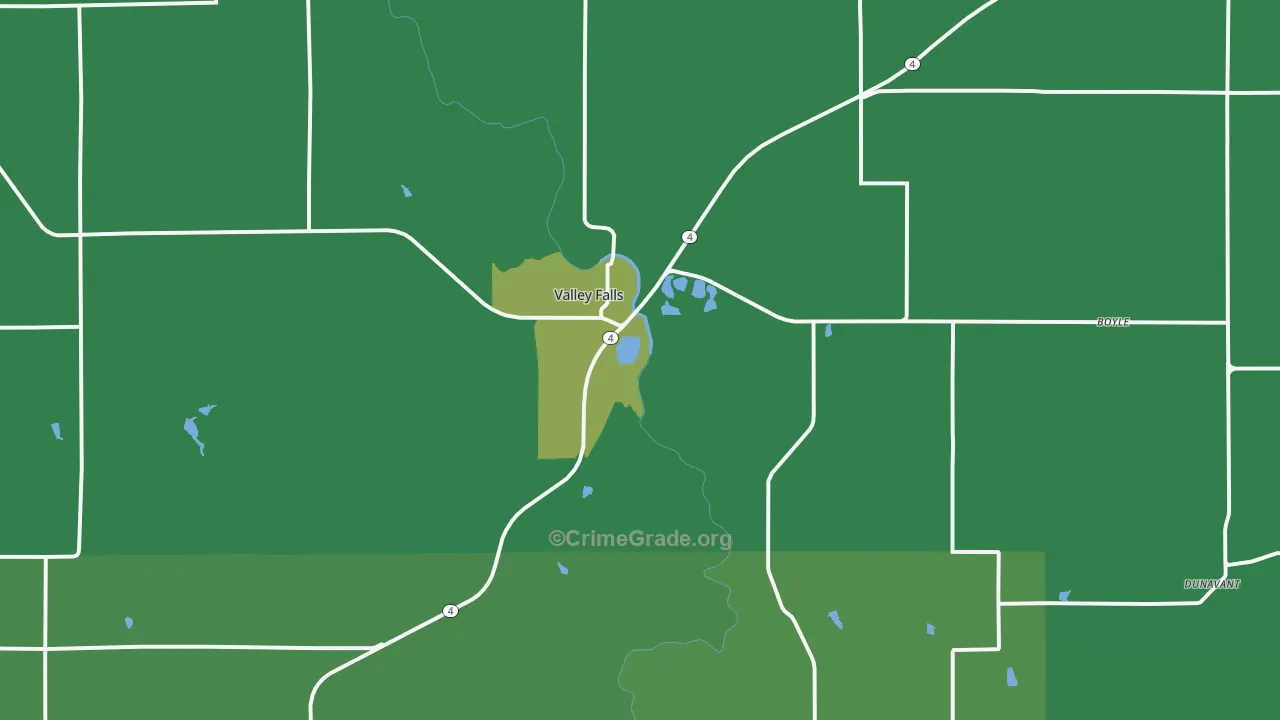 Valley Falls, KS Map of Burglary Rates