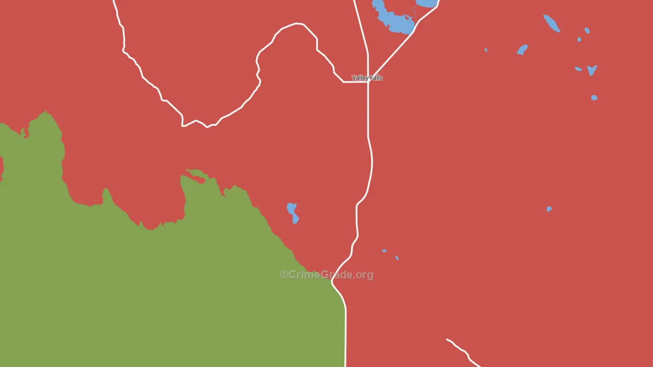 Valley Falls, OR Map of Burglary Rates