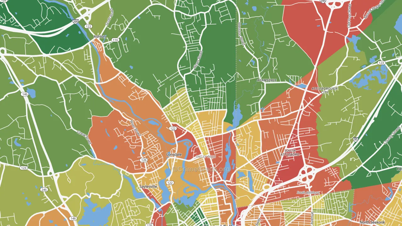 Valley Falls, RI Map of Burglary Rates
