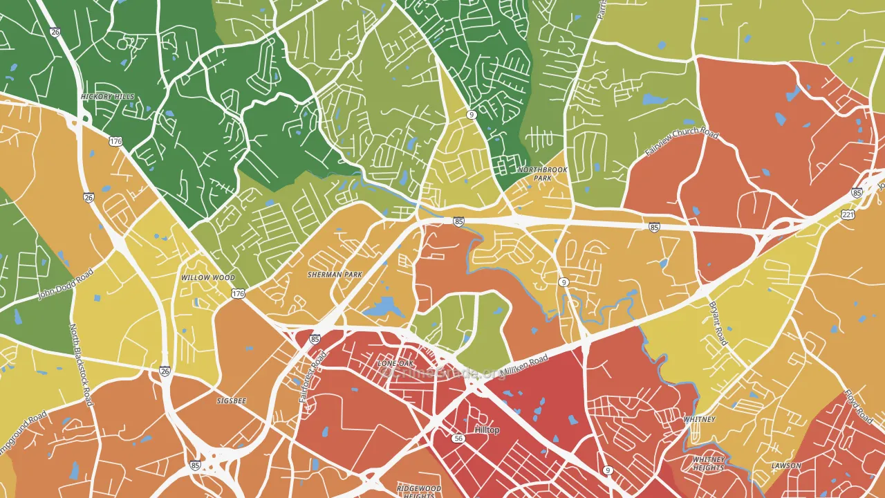 Valley Falls, SC Map of Burglary Rates