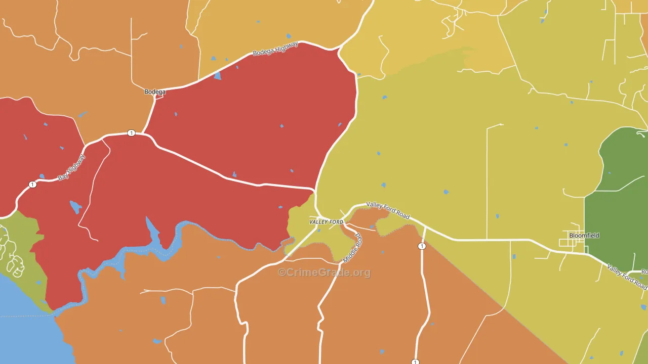 Valley Ford, CA Map of Burglary Rates