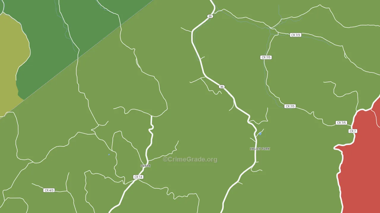 Valley Fork, WV Map of Burglary Rates