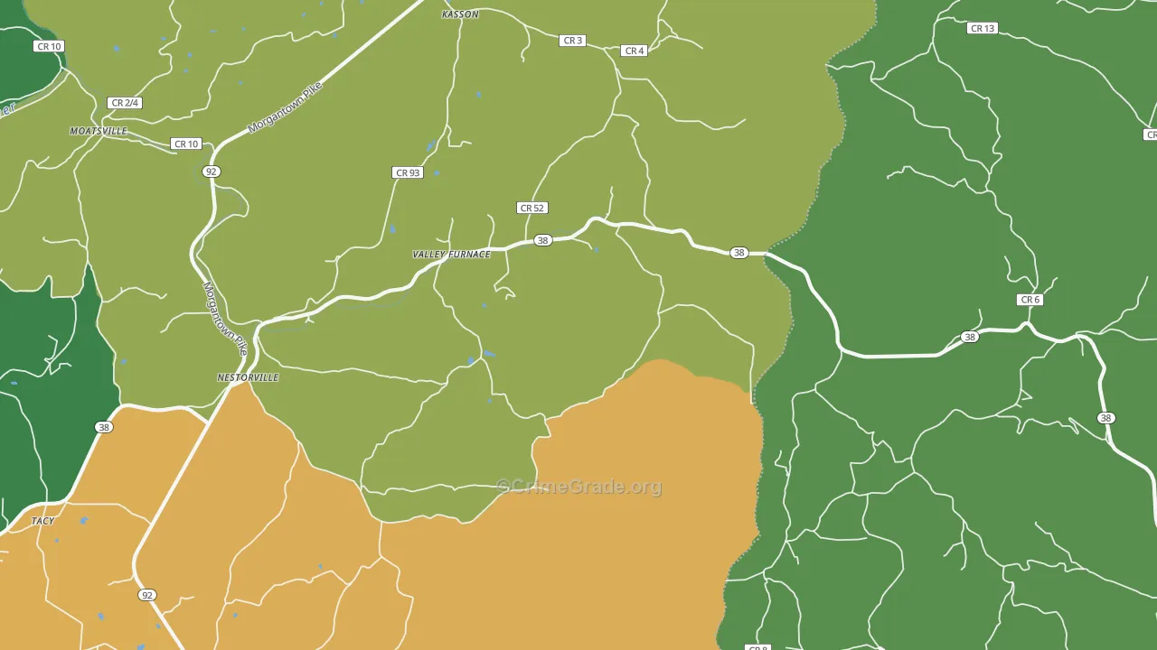 Valley Furnace, WV Map of Burglary Rates