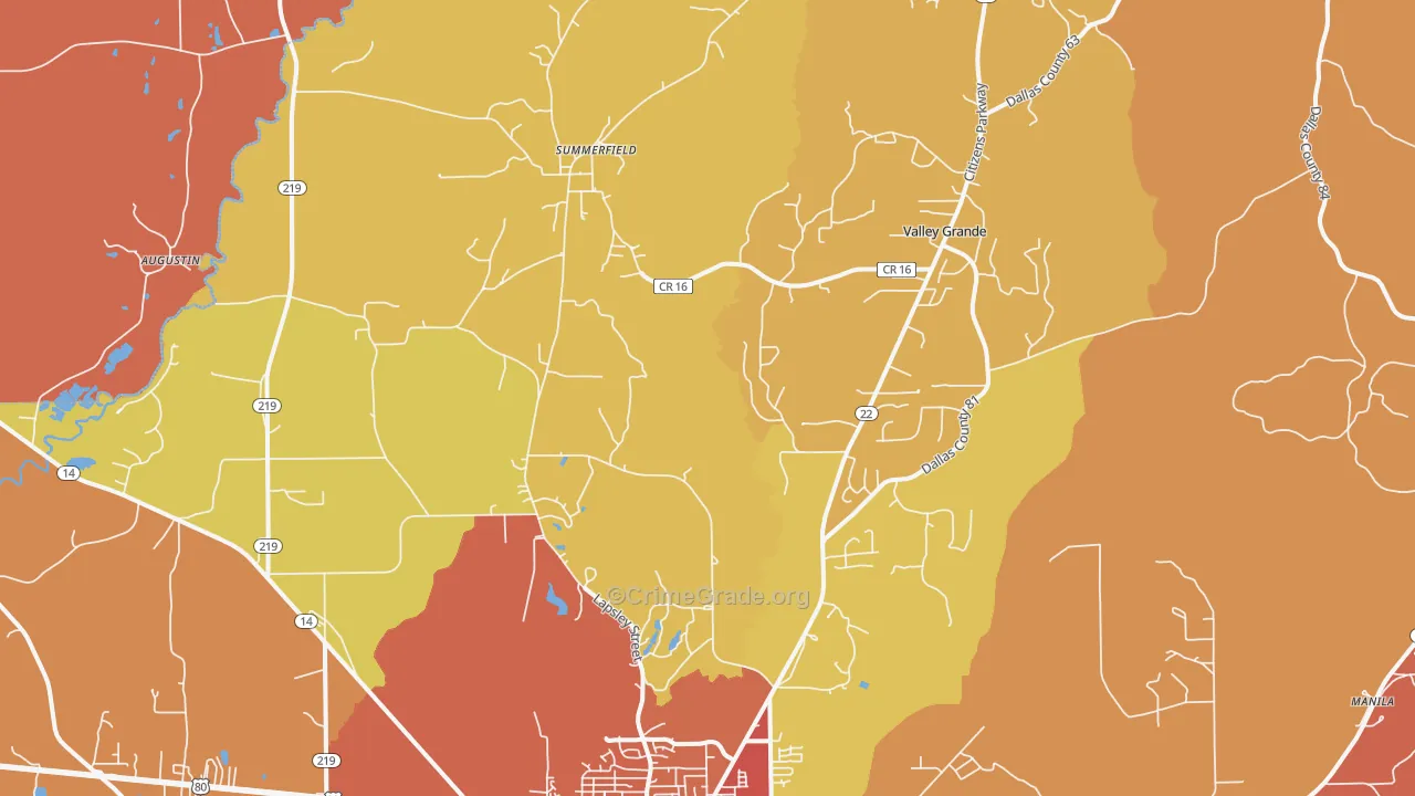 Valley Grande, AL Map of Burglary Rates