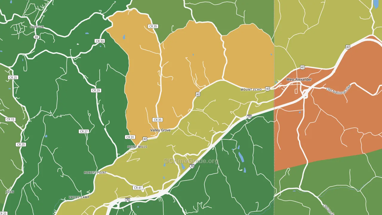 Valley Grove, WV Map of Burglary Rates