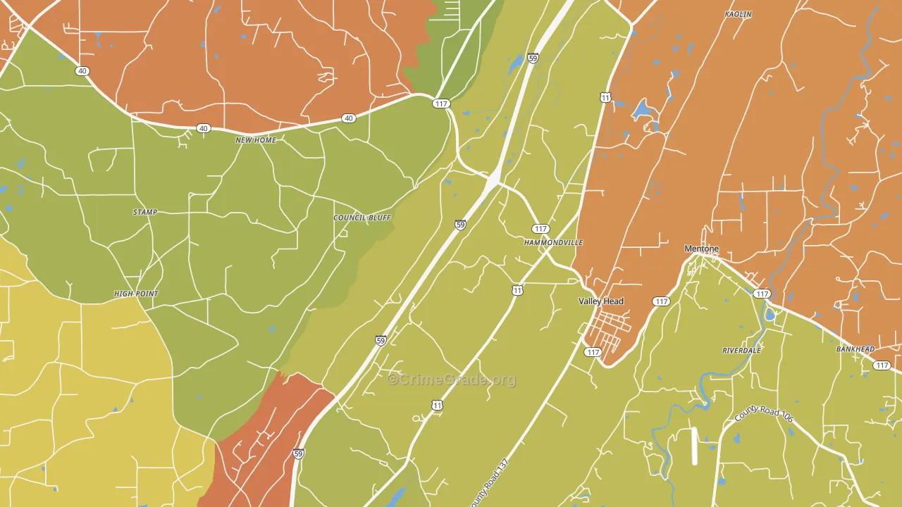 Valley Head, AL Map of Burglary Rates