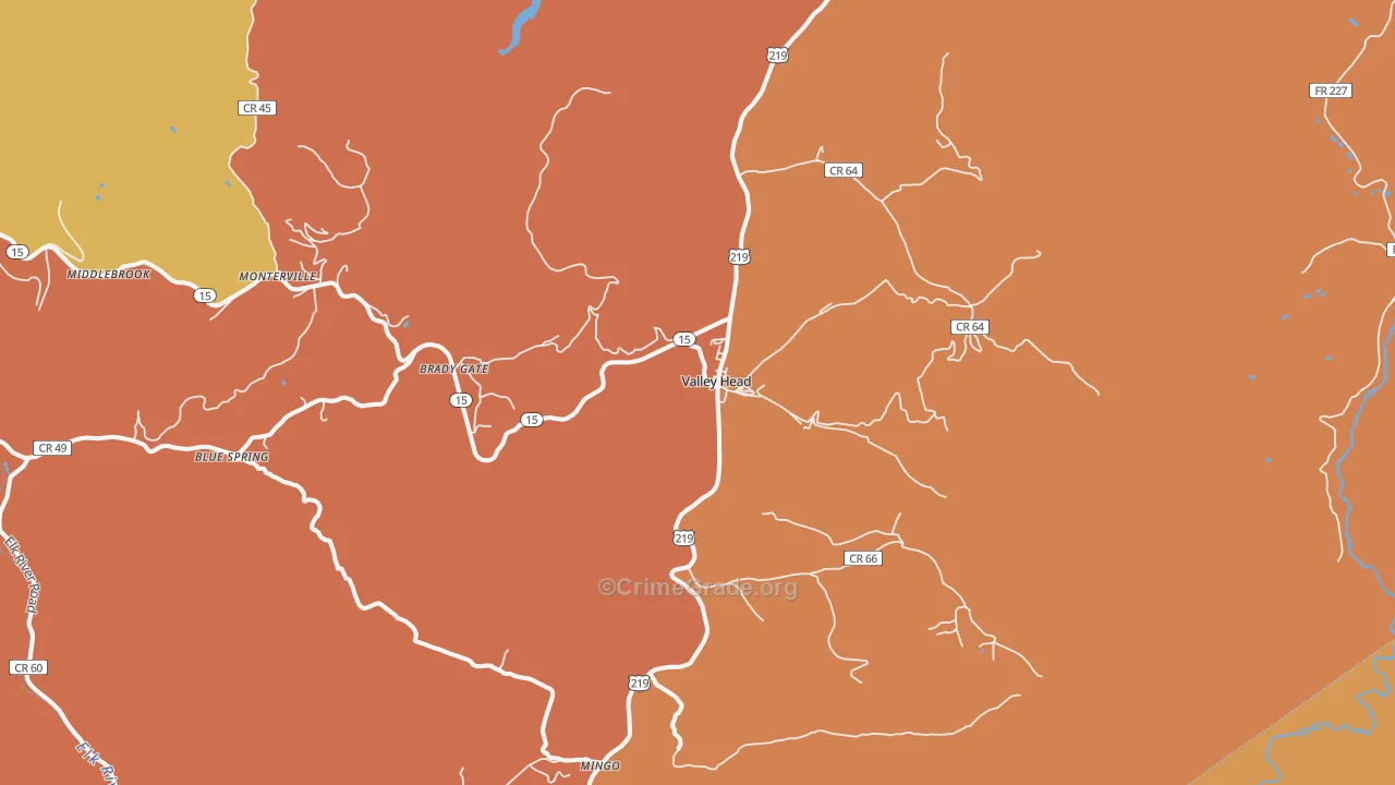 Valley Head, WV Map of Burglary Rates