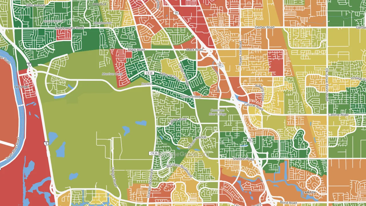 Valley High-North Laguna, Sacramento, CA Map of Burglary Rates