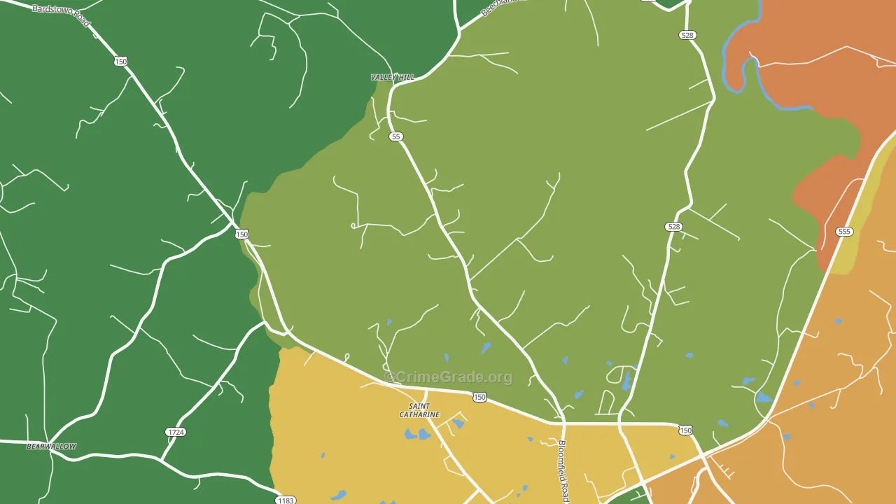 Valley Hill, KY Map of Burglary Rates