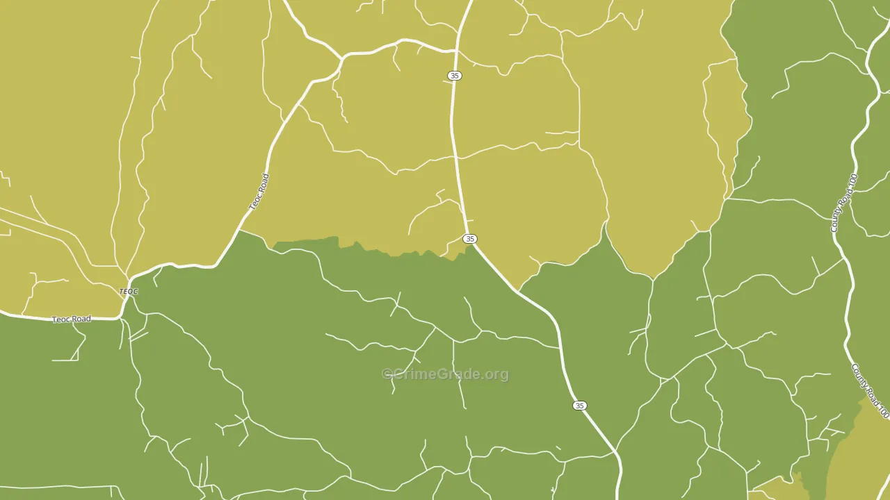 Valley Hill, MS Map of Burglary Rates