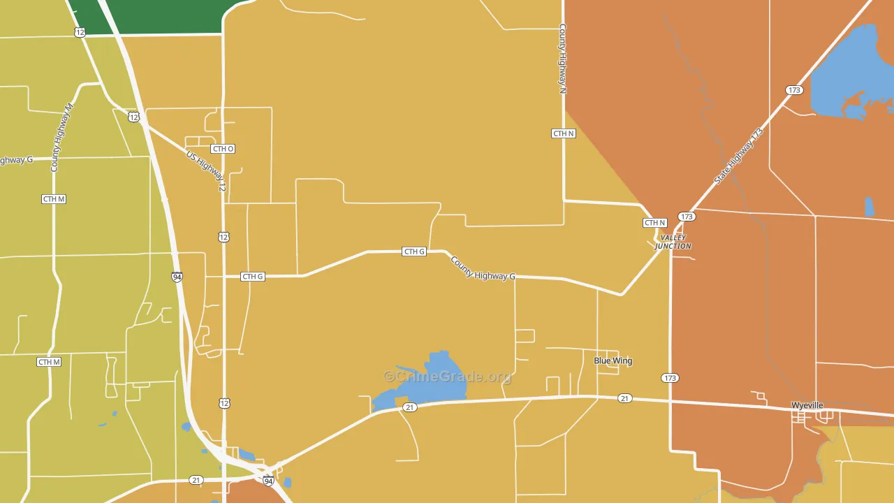 Valley Junction, WI Map of Burglary Rates