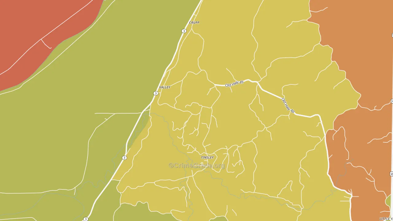 Valley, MS Map of Burglary Rates