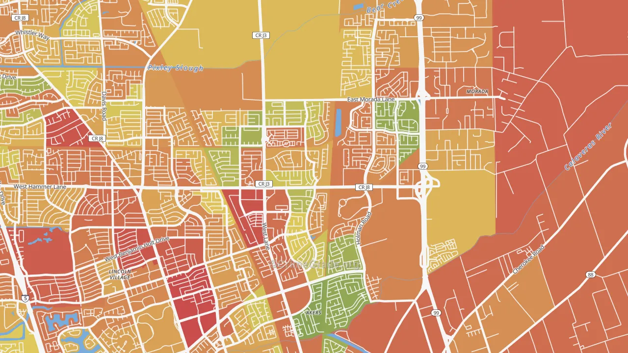 Valley Oak, Stockton, CA Map of Burglary Rates