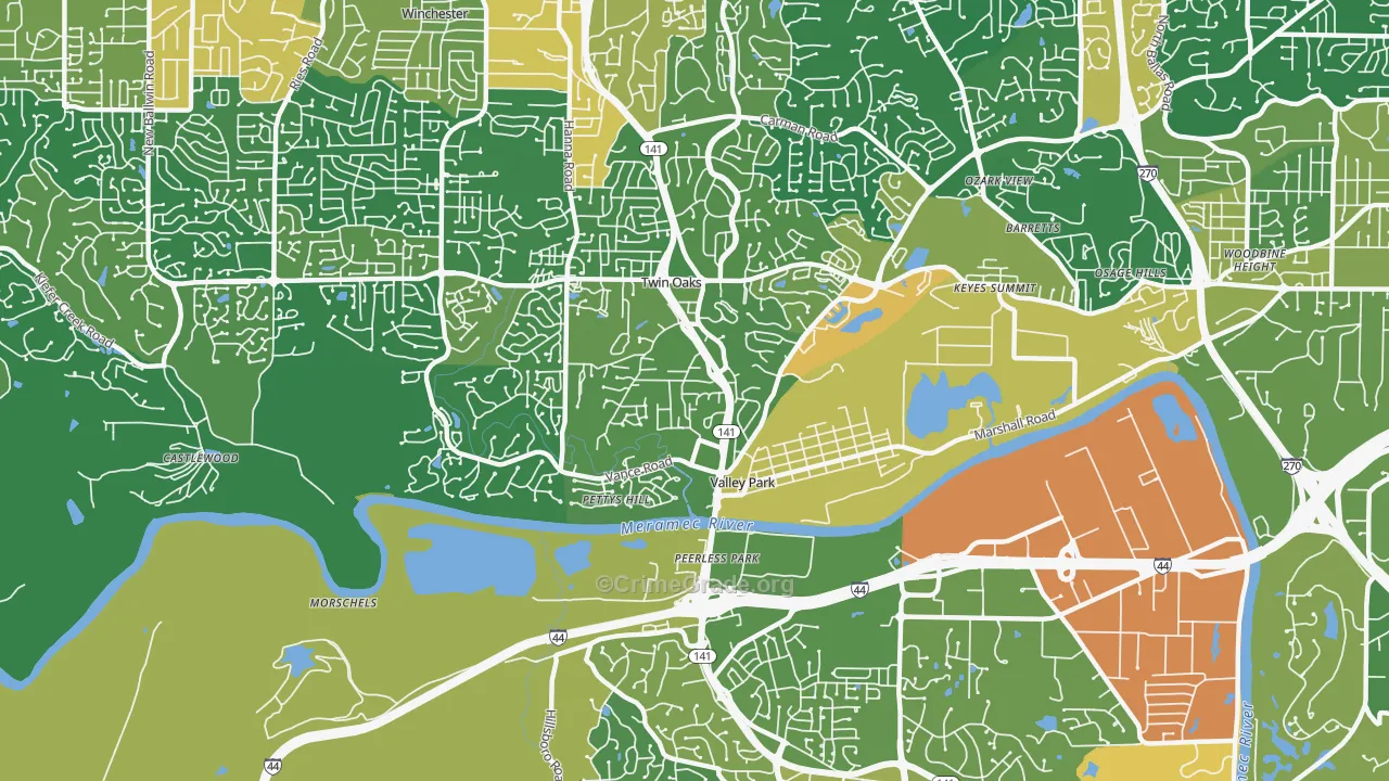 Valley Park, MO Map of Burglary Rates
