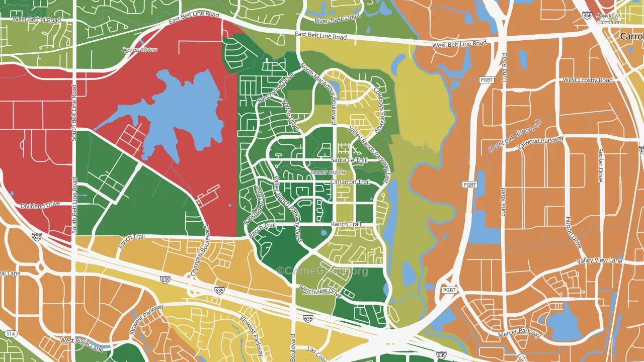 Valley Ranch, Irving, TX Map of Burglary Rates