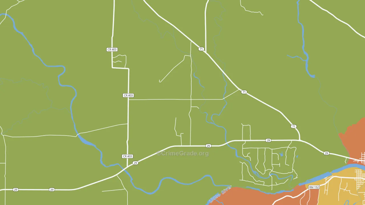 Valley Spring, TX Map of Burglary Rates