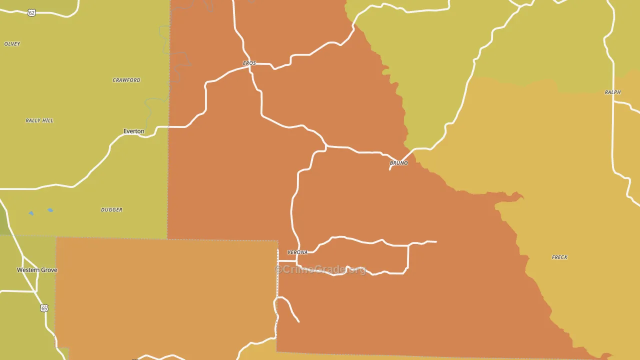 Valley Springs, AR Map of Burglary Rates