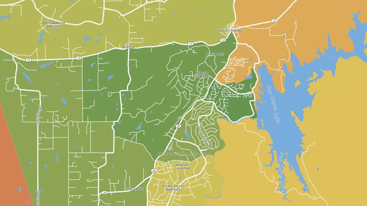Valley Springs, CA Map of Burglary Rates