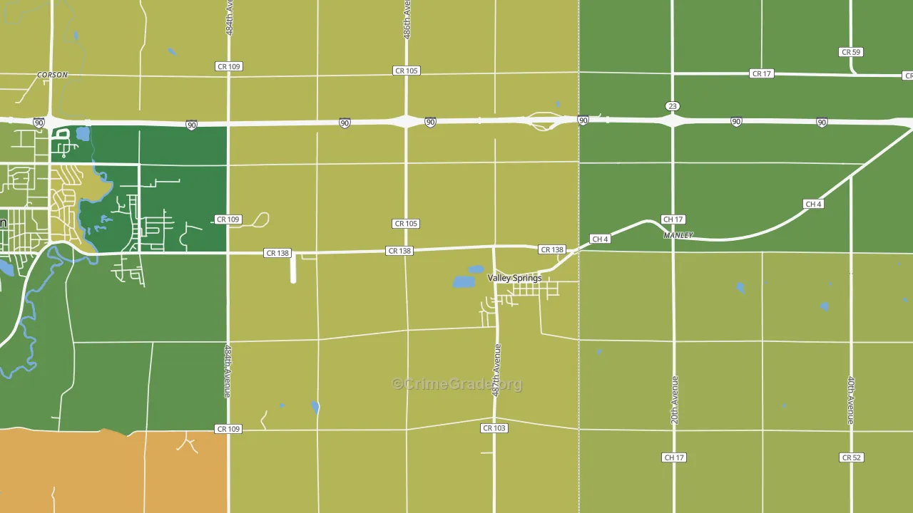 Valley Springs, SD Map of Burglary Rates