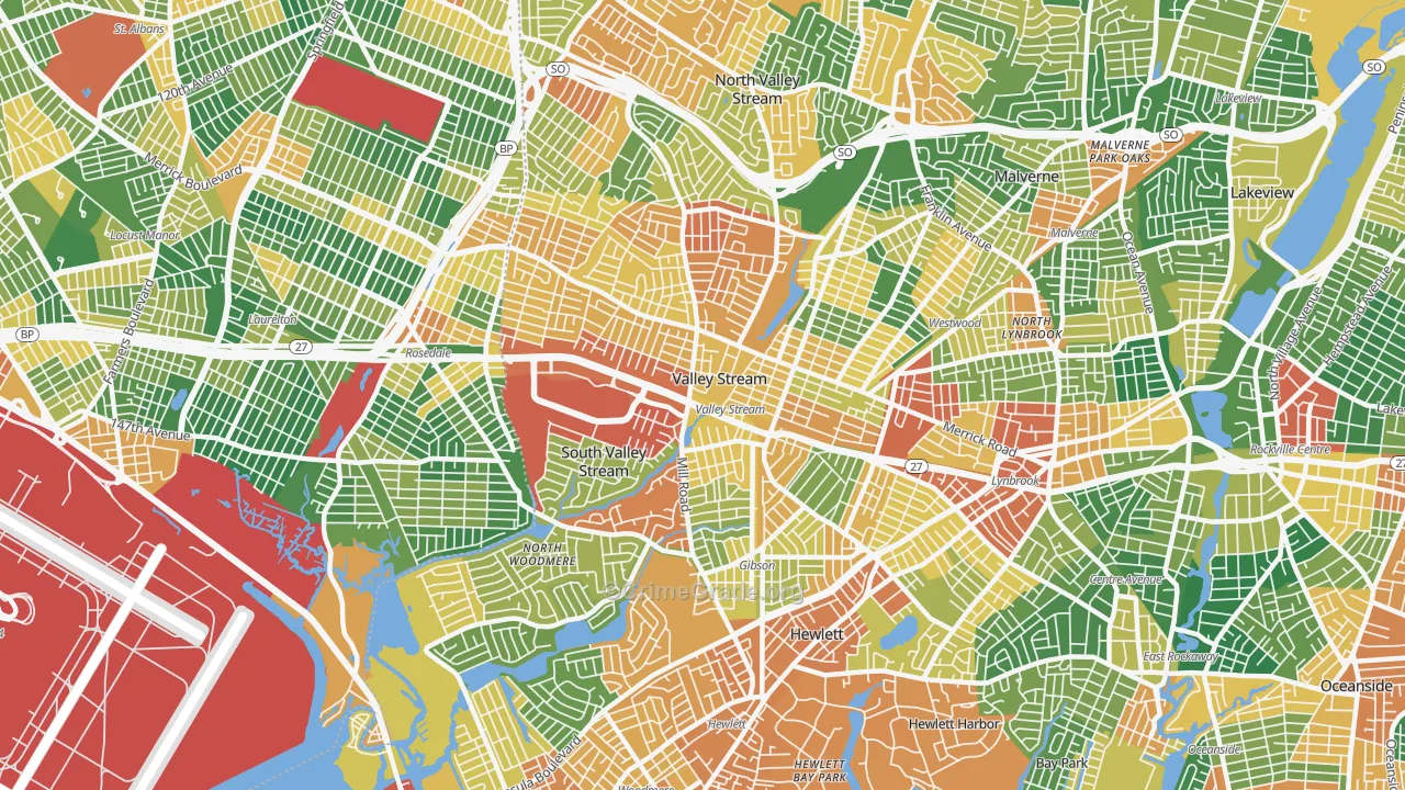 Valley Stream, NY Map of Burglary Rates