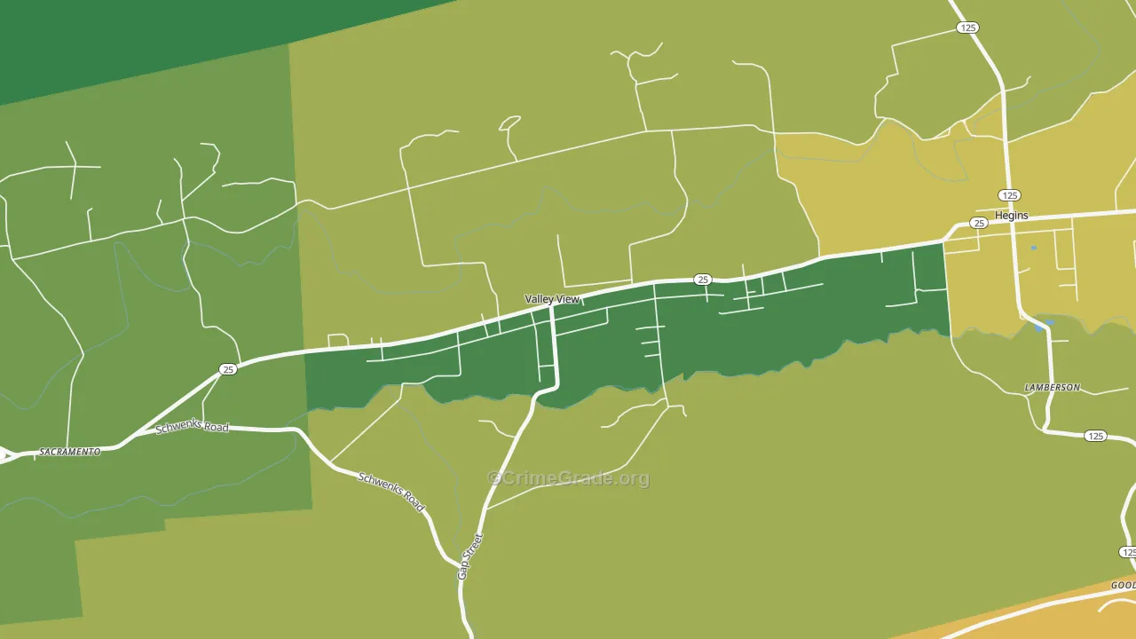 Valley View, PA Map of Burglary Rates