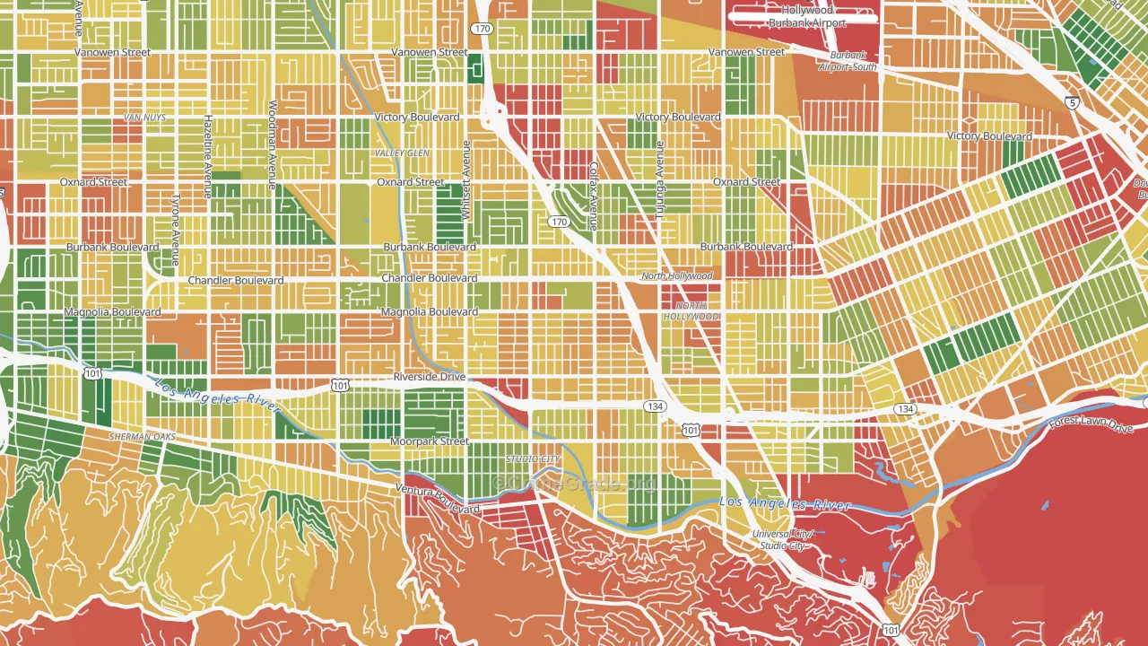 Valley Village, CA Map of Burglary Rates