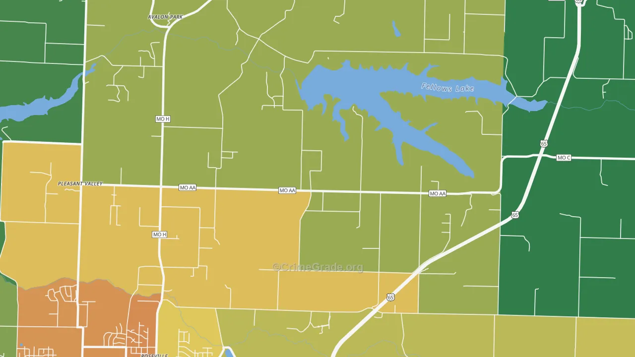 Valley Water Mills, MO Map of Burglary Rates