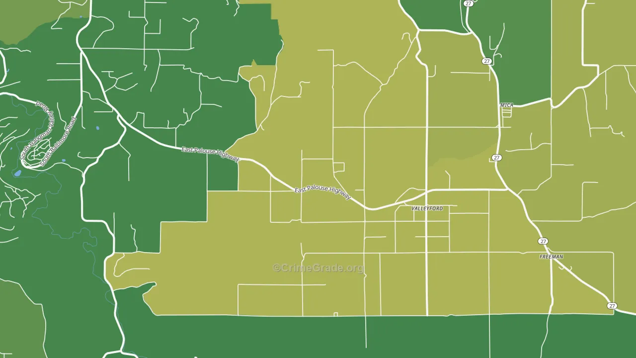 Valleyford, WA Map of Burglary Rates