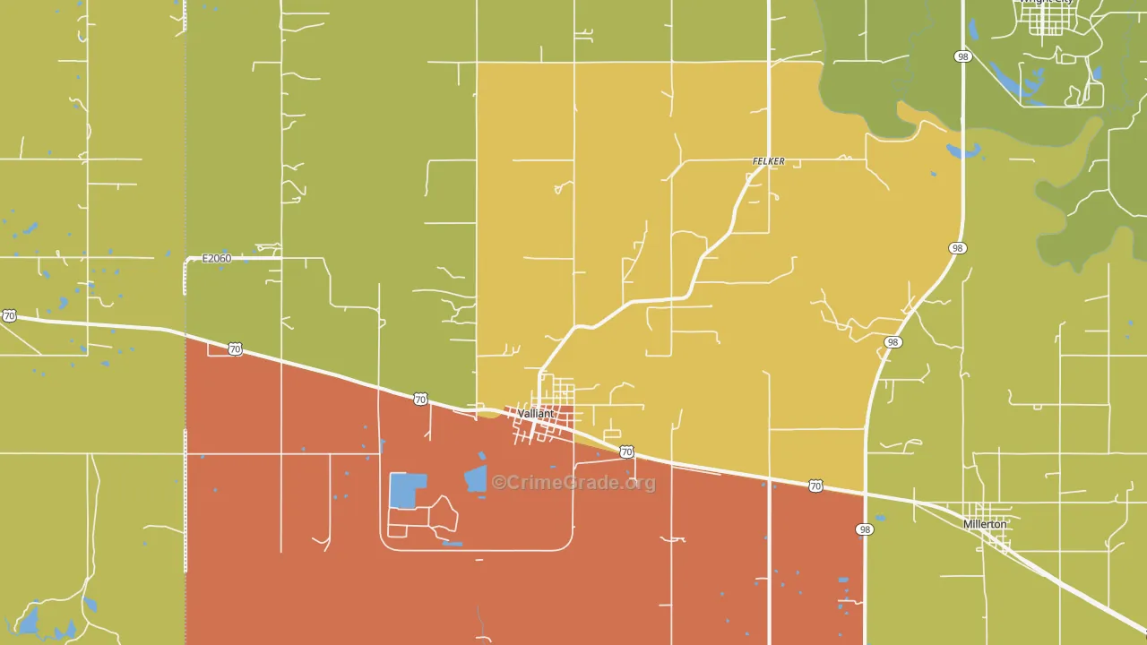 Valliant, OK Map of Burglary Rates