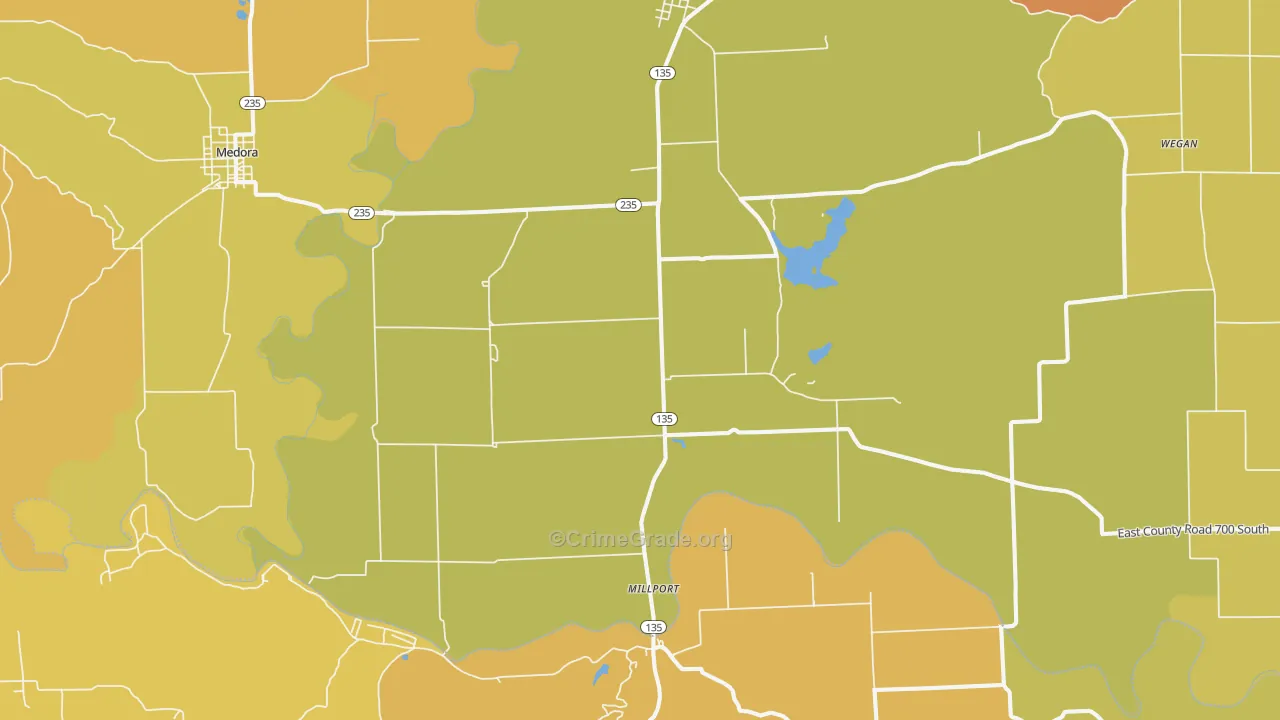 Vallonia, IN Map of Burglary Rates