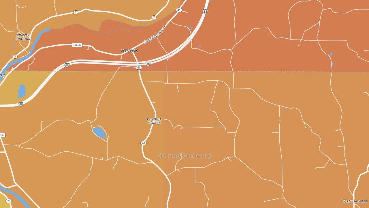 Vallonia Springs, NY Map of Burglary Rates