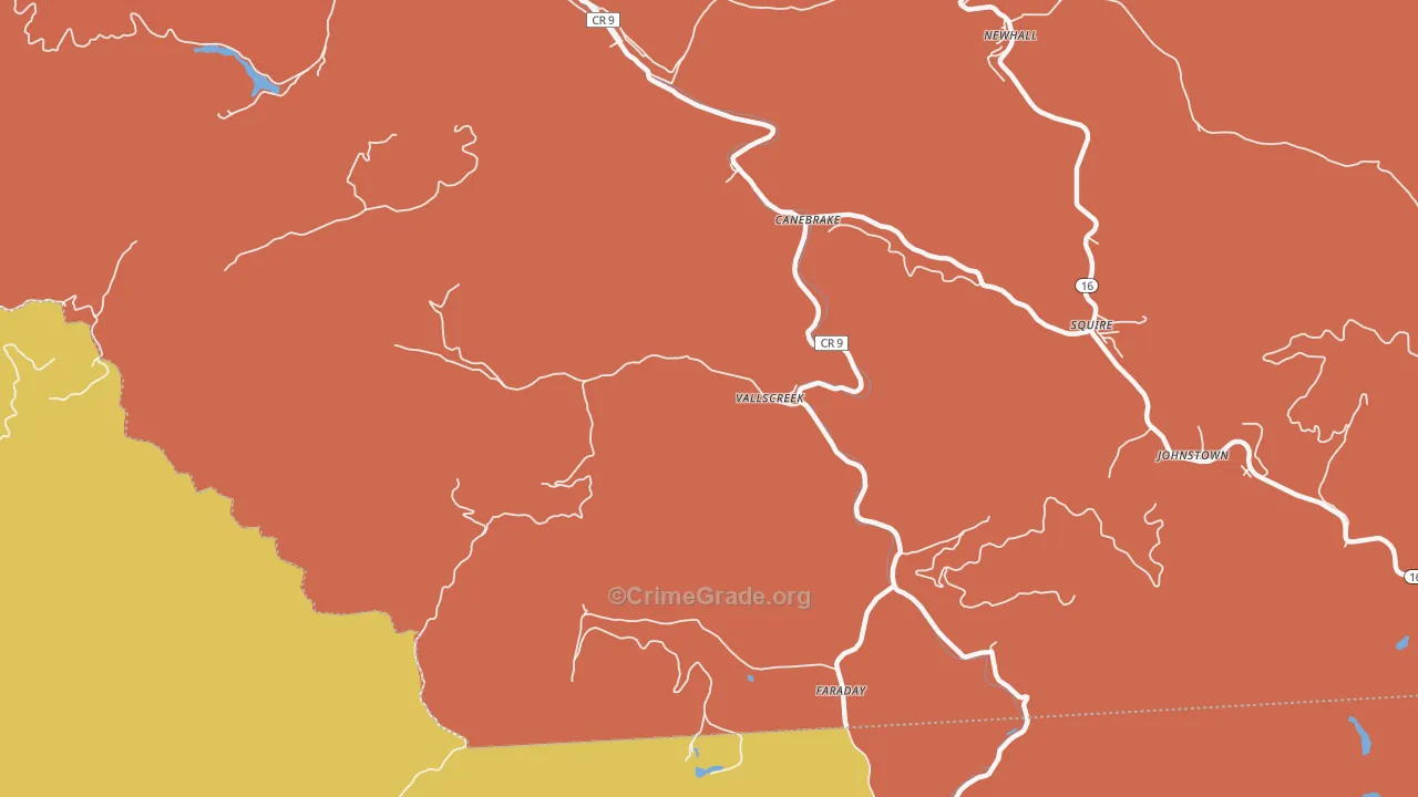 Vallscreek, WV Map of Burglary Rates