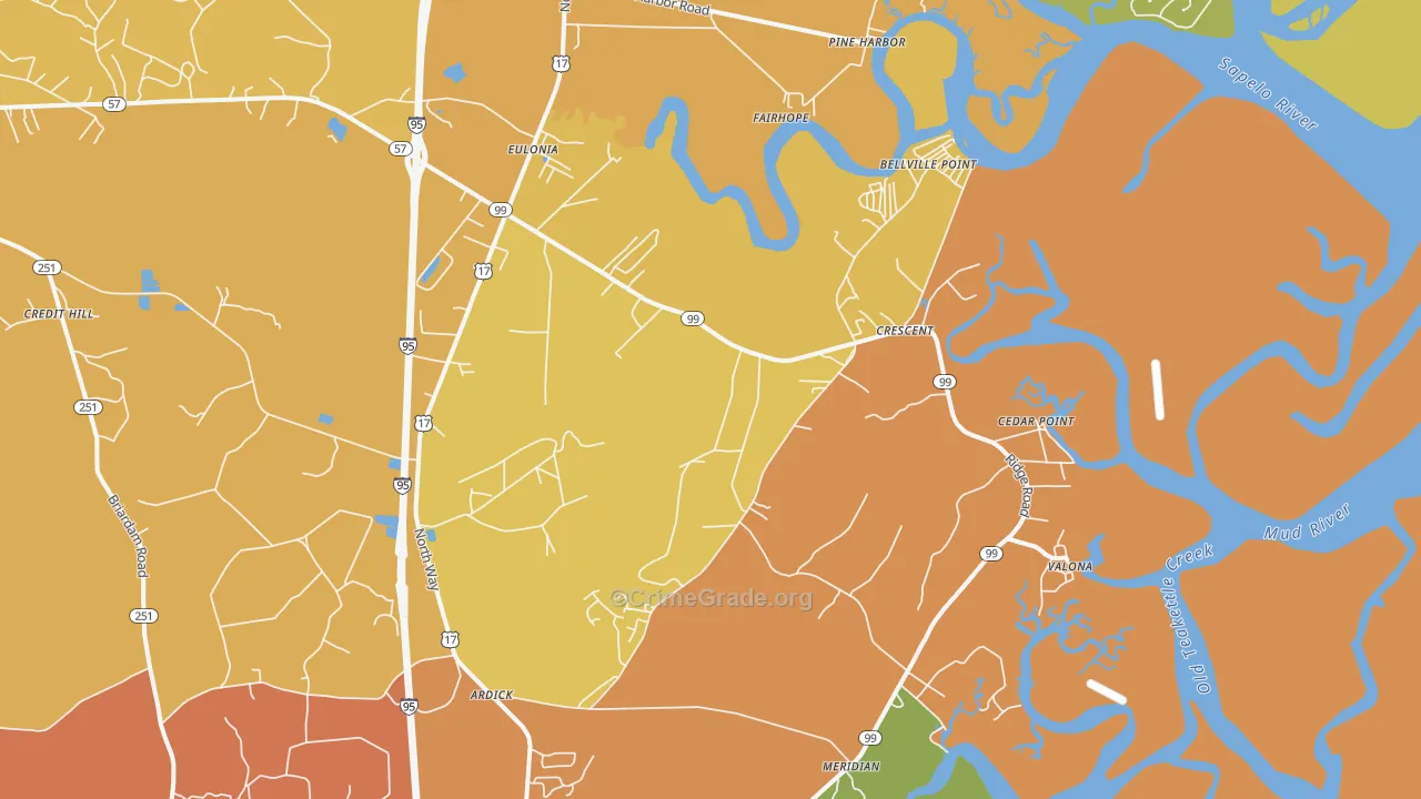 Valona, GA Map of Burglary Rates