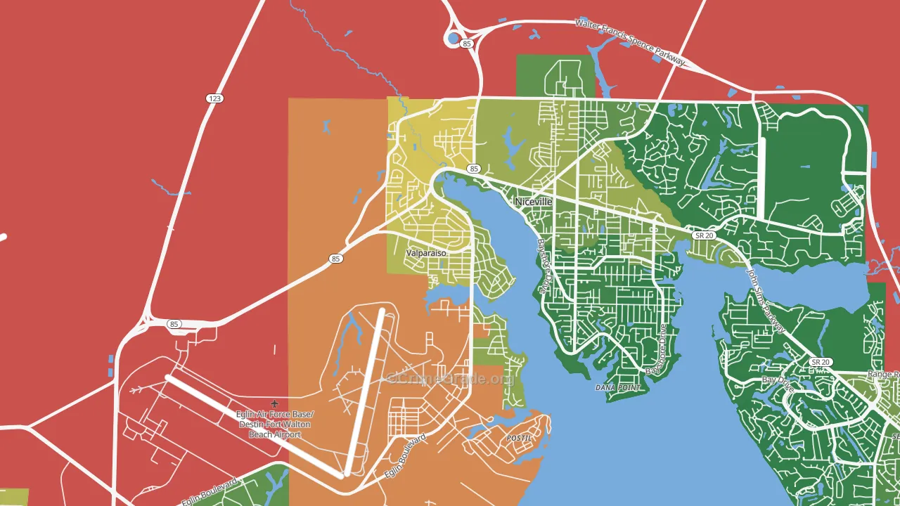 Valparaiso, FL Map of Burglary Rates