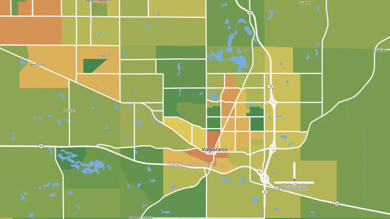 Valparaiso, IN Map of Burglary Rates