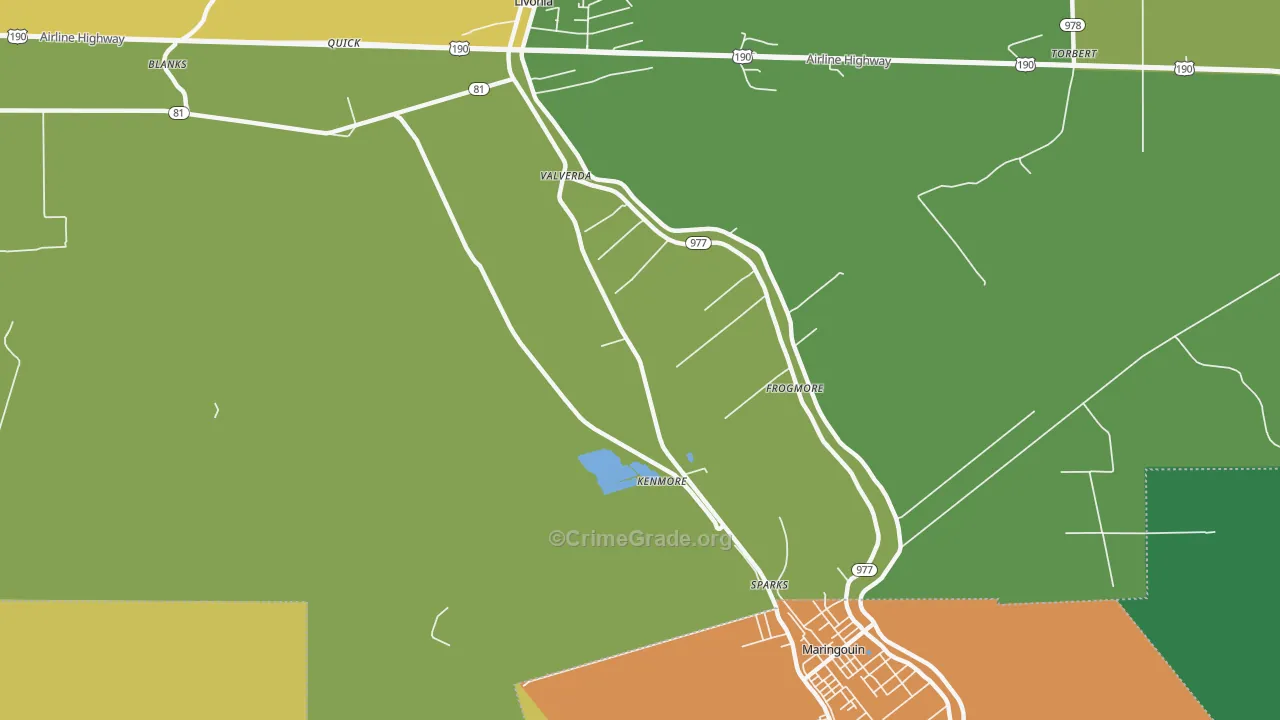Valverda, LA Map of Burglary Rates
