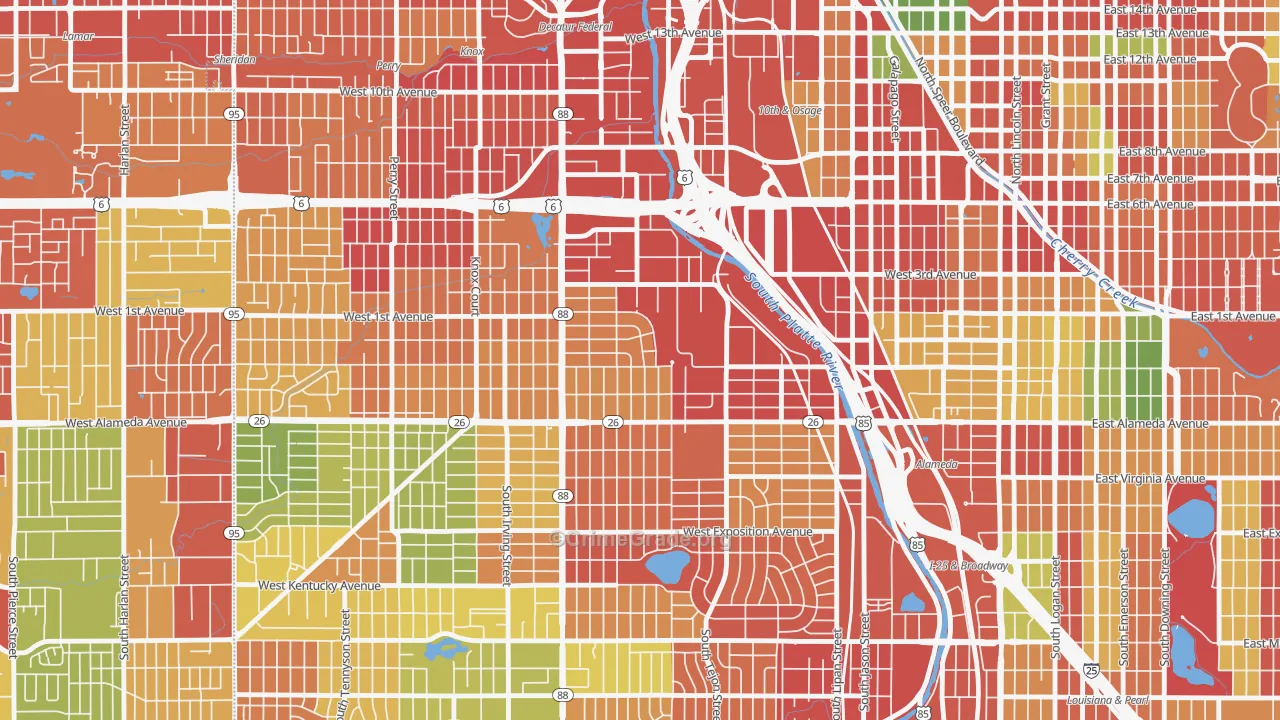 Valverde, Denver, CO Map of Burglary Rates