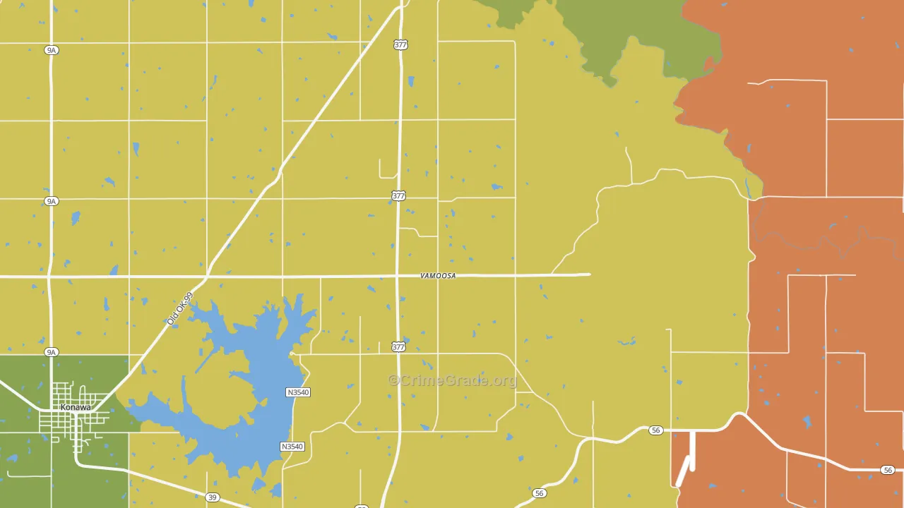 Vamoosa, OK Map of Burglary Rates