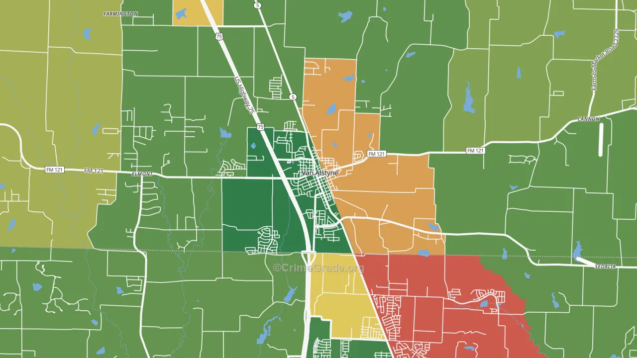 Van Alstyne, TX Map of Burglary Rates