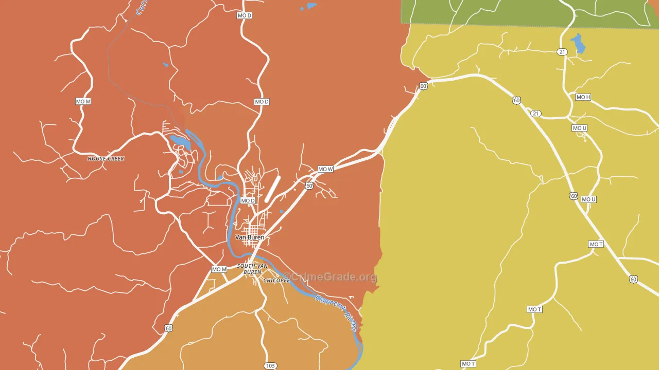 Van Buren, MO Map of Burglary Rates