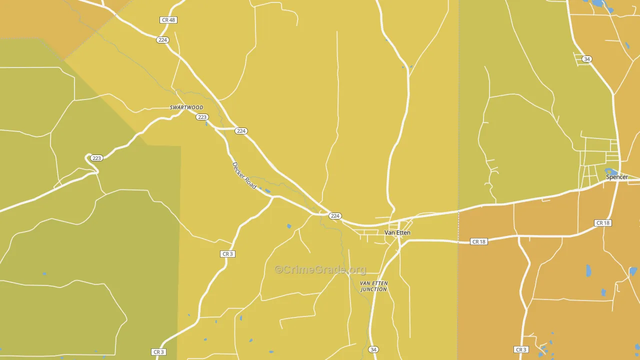 Van Etten, NY Map of Burglary Rates