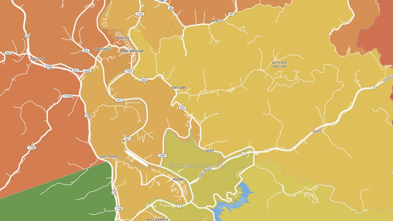 Van Lear, KY Map of Burglary Rates