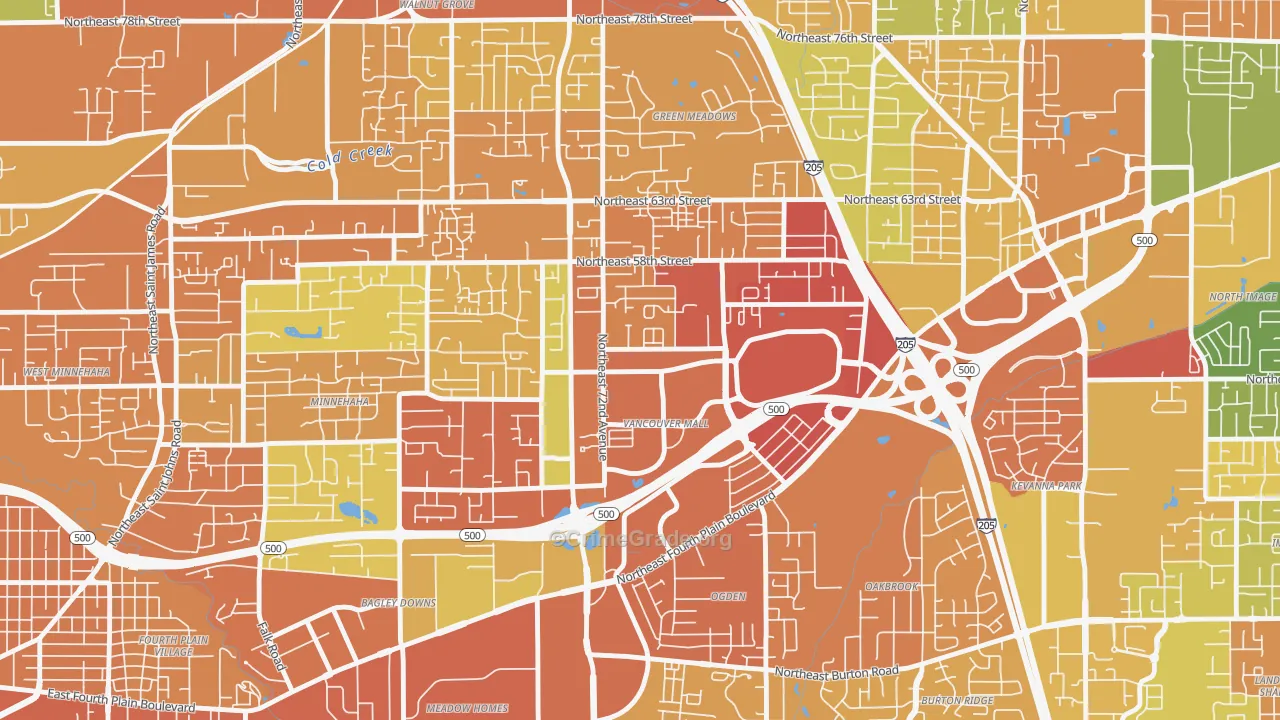 Van Mall, Vancouver, WA Map of Burglary Rates