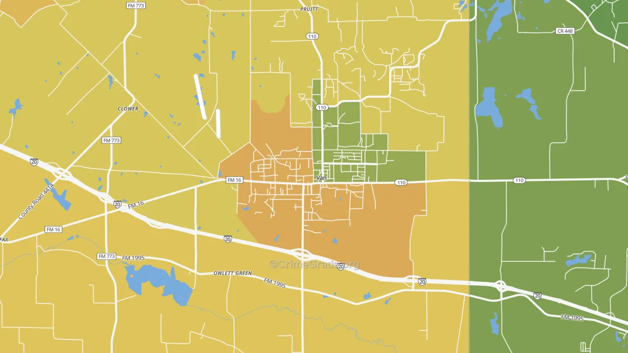 Van, TX Map of Burglary Rates