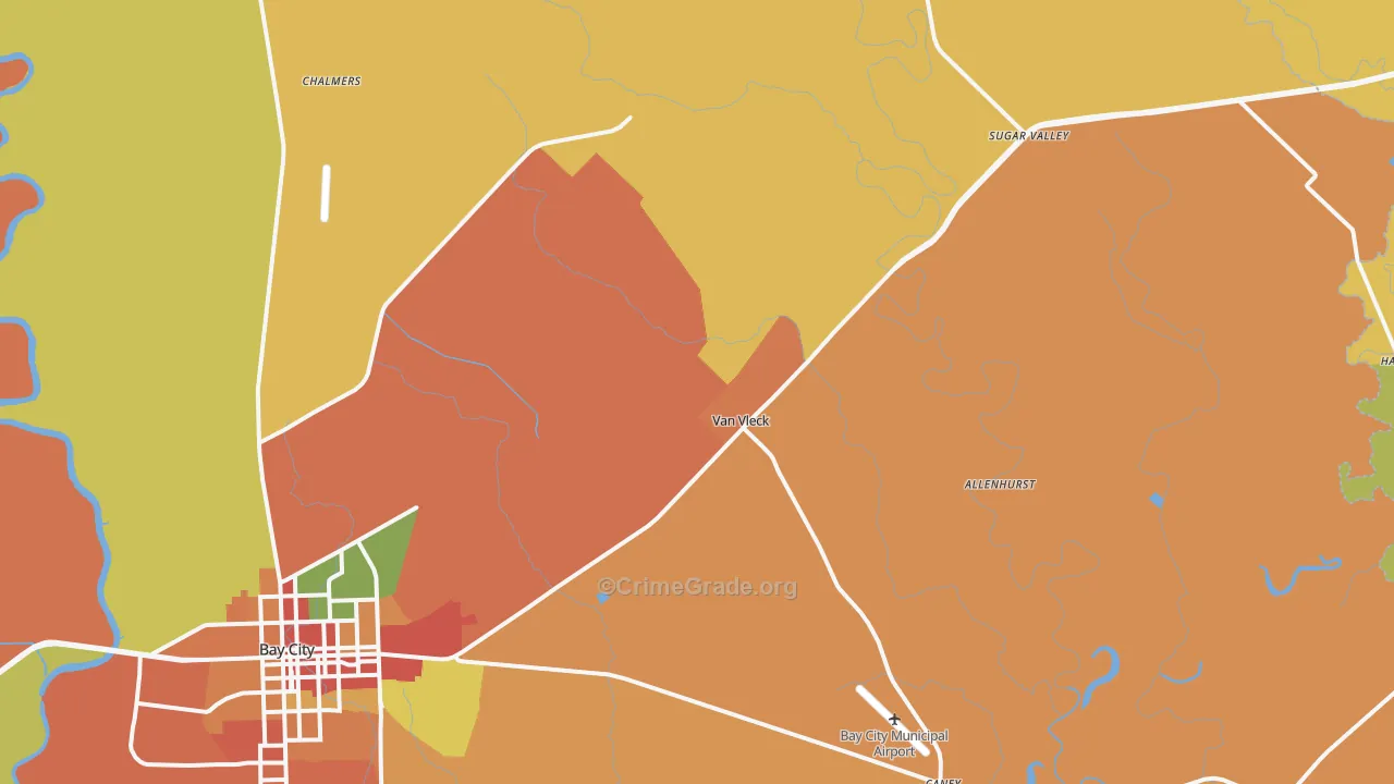 Van Vleck, TX Map of Burglary Rates